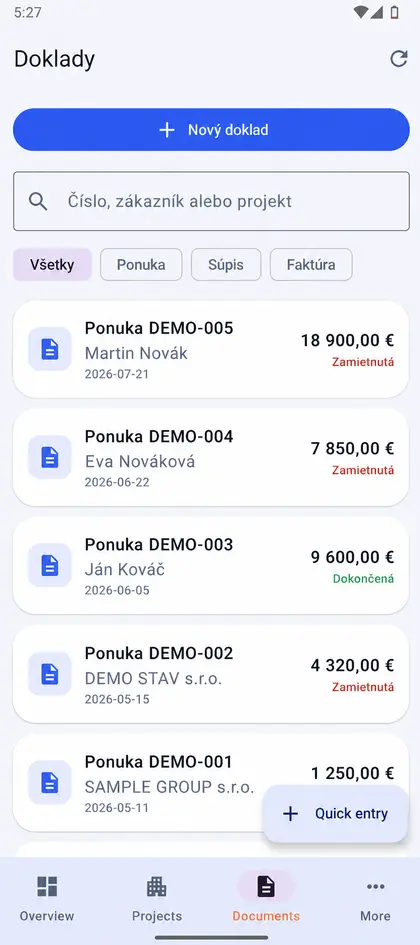 Doklady v Stavix OWNER