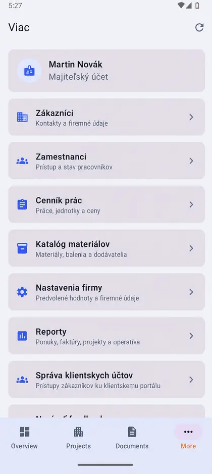 Správa firmy v Stavix OWNER